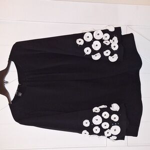 Gorgeous Black Top with White Flowers, Beads and Sequins on Sleeves.  Size L